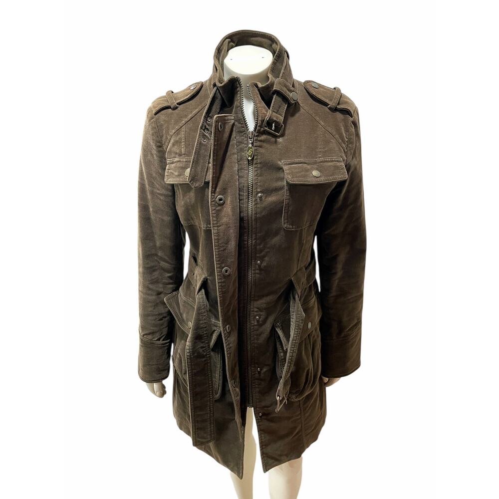 Esprit Utility Belted Jacket Green Brown Military Style Women’s Size Small - Picture 12 of 15